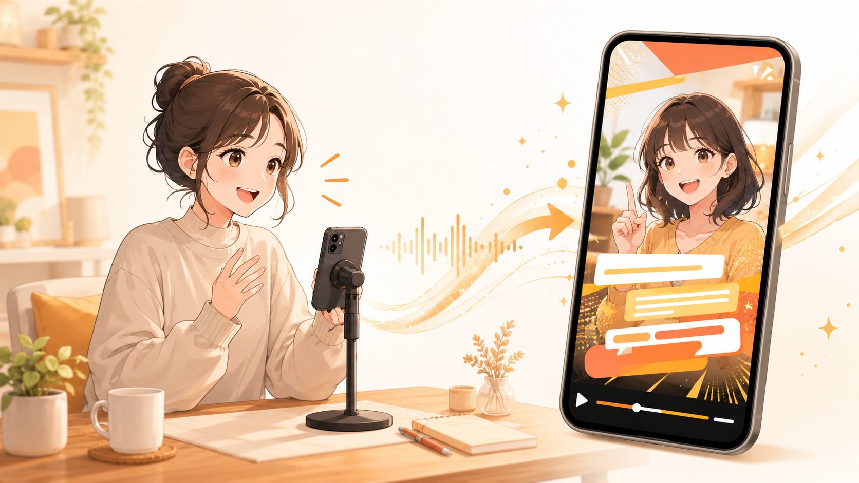 こえファクトリー：声から縦型ショート動画ができる様子
